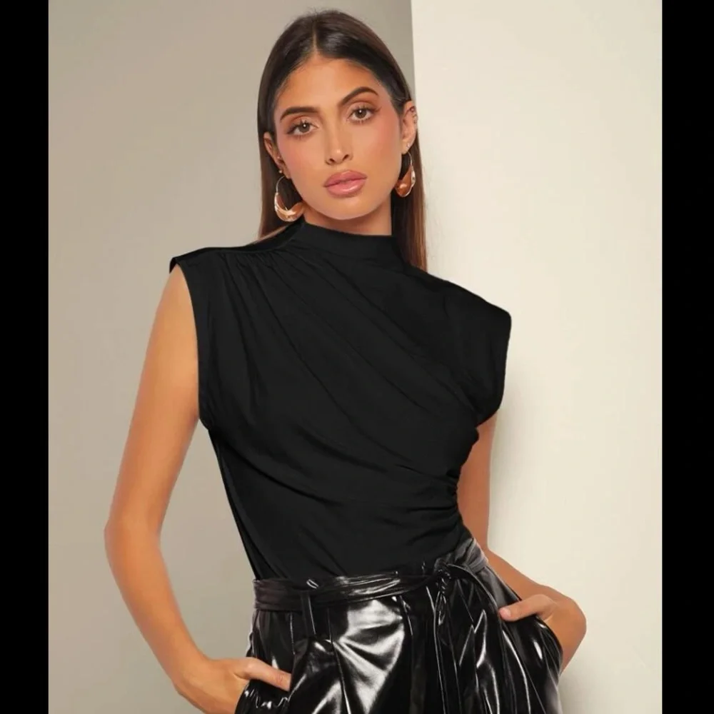 Mock Neck Ruched Tank Top - Picture 1 of 6